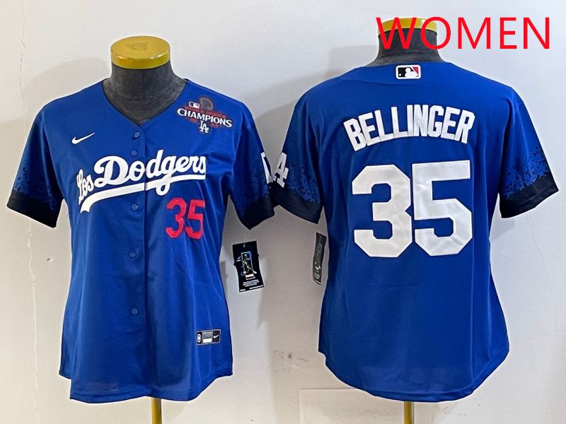 Women Los Angeles Dodgers #35 Bellinger Blue City Edition 2025 Nike MLB Jersey style 4
